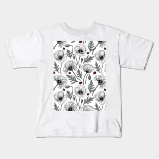 White poppies and ladybugs Kids T-Shirt